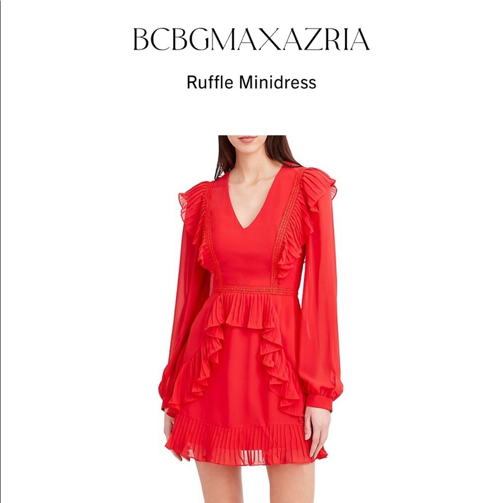 Bcbgmaxazria Red Ruffle Mini Dress